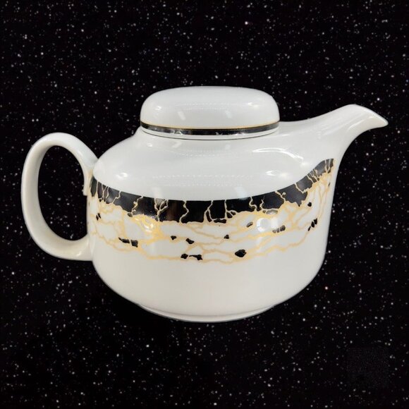 Chodziez Porcelain Teapot Yellow Black Abstract Design Made Poland Vintage Retro - Picture 1 of 12